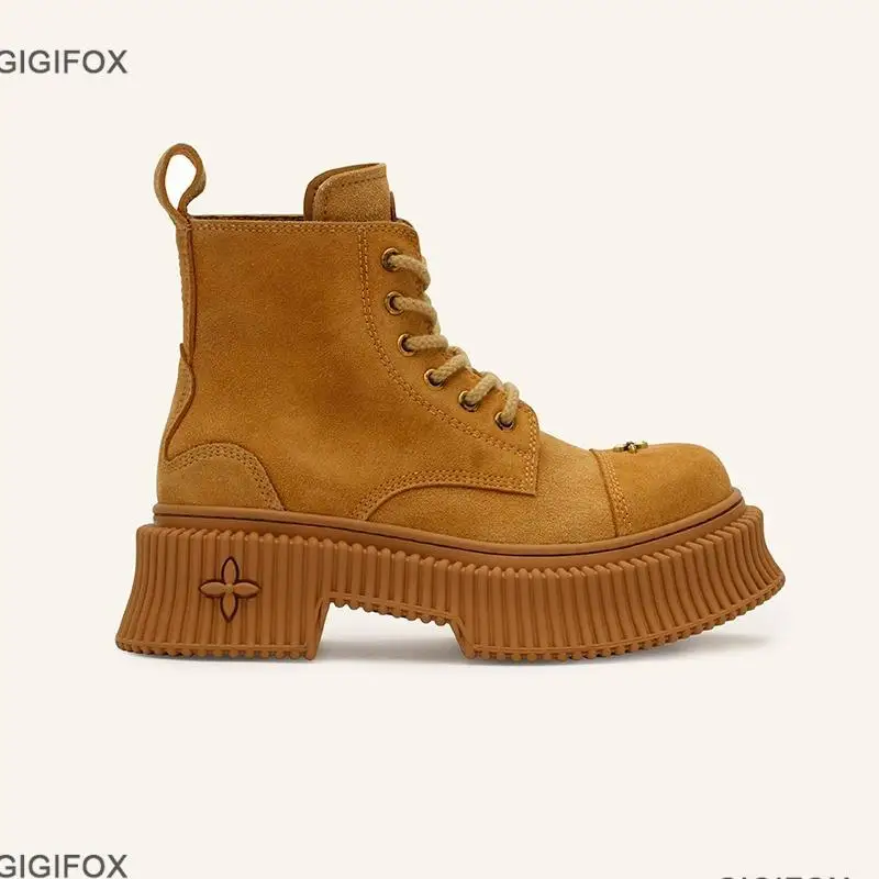 

Женские ботильоны на шнуровке GIGIFOX, желтые боевые ботинки на платформе, повседневная обувь с круглым носком для осени и зимы, 2023