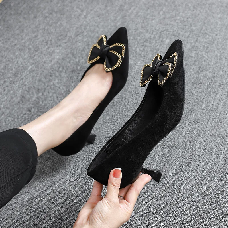 

Women's Black All-Match spring and Autumn New Not Tired Feet Career Stilettos Soft Bottom Comfortable High Heels 2747