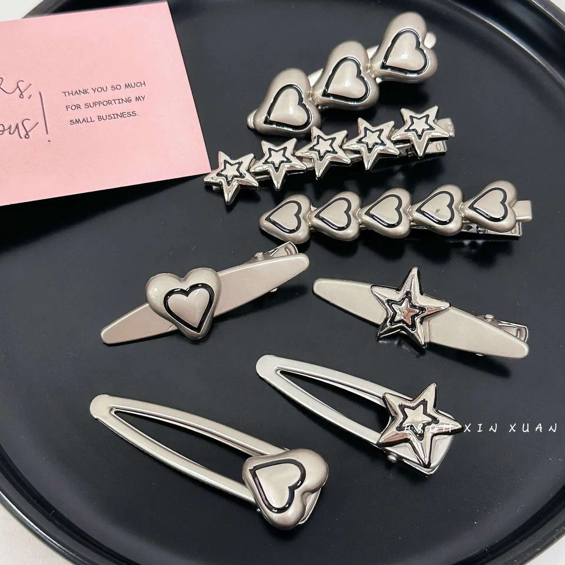 Heart Pentagram Metallic Hair Clip Gyaru Accessories Korean Y2k Style Cute Things Hairpin Woman Kpop Headband
