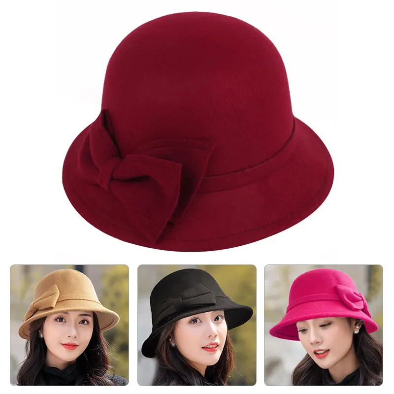 

Women's Hat Bow-knot Woolen Felt Fedoras Korean Fashion Ladies Vintage Elegant Hat Warm Autumn Spring Panama Hat for Ladies