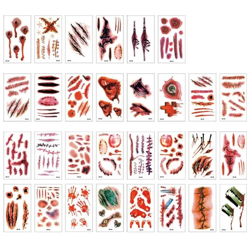 

Хэллоуин, искусственные шрамы, наклейки на лицо, фотообои, водонепроницаемая поддельная кровавая рана, 30 шт.