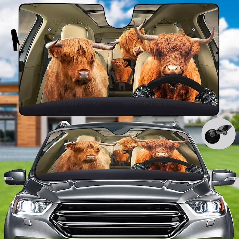 

Highland Cow Car Sunshade, Family Cow Sunshade, Car Decor, Heifer Sunshade, Car Sun Protector, Cow Car Sun Protector, Sun Visor