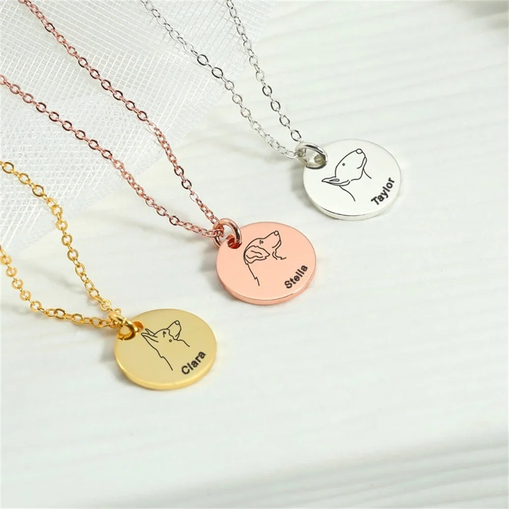 

Stainless Steel Carved Pet Dog Round Pendant Necklace for Men Personalized Custom Name Necklace Choker Collar Women Jewelry Gift