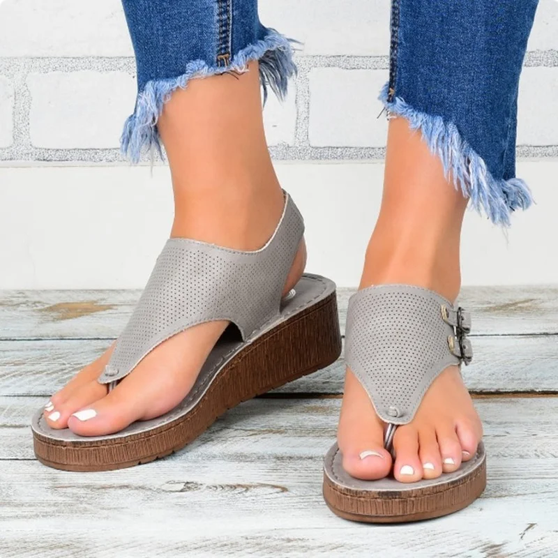 Women Sandals Summer Shoes Fashion Wedges Heel Clip Toe Feet Roman Buckle Large Size Female Sandals Comfortable Sandalias Mujer