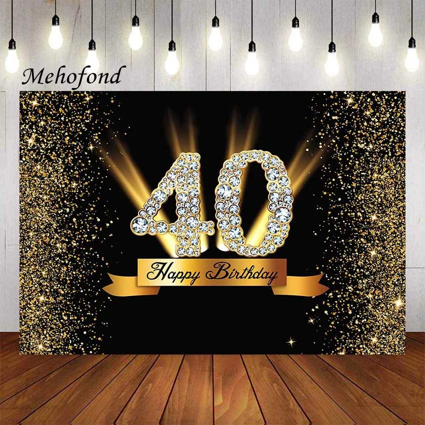 

Фон для фотосъемки Mehofond блестящий черный и золотой 40 лет торт стол фотостудия реквизит