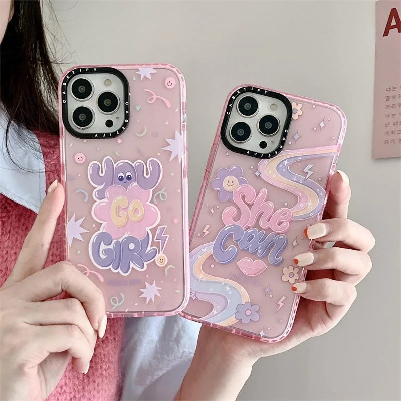 

Stylish Cartoon Pink Letters Phone Case for Iphone 11 12 13 14 Pro Max X Xs Xr 7 8 Plus Y2k Girl Clear Anti-fall-Casetify