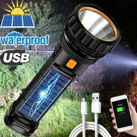 led solar flashlight usb rechargeable flashlights with side cob outdoor long range torch emergency power bank hand camping lamp