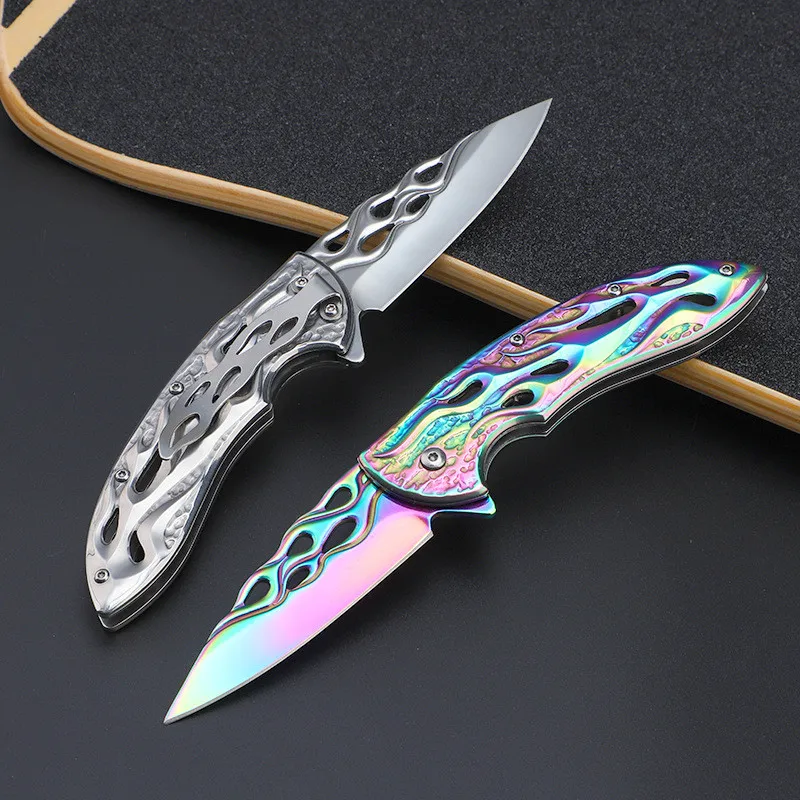 

Portable Folding Knife Color Titanium Flame High Hardness Outdoor Survival Folding Knife Military Survival Outdoor Pocket Knife