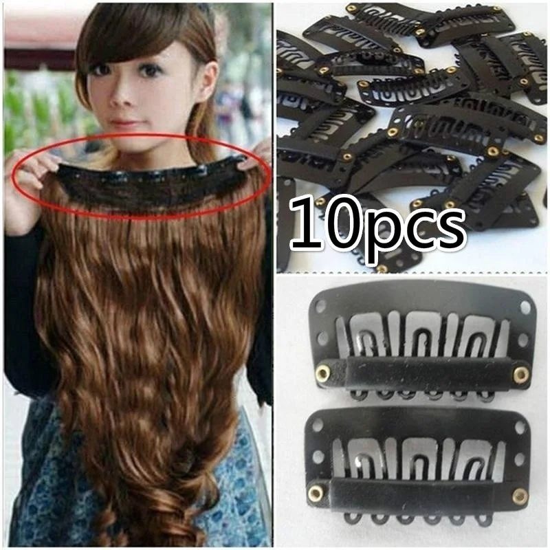 

New 10pcs U Shape Hair Snap Comb for Hair Extensions Weft Wig Clip-On Metal Clips Invisible Pin