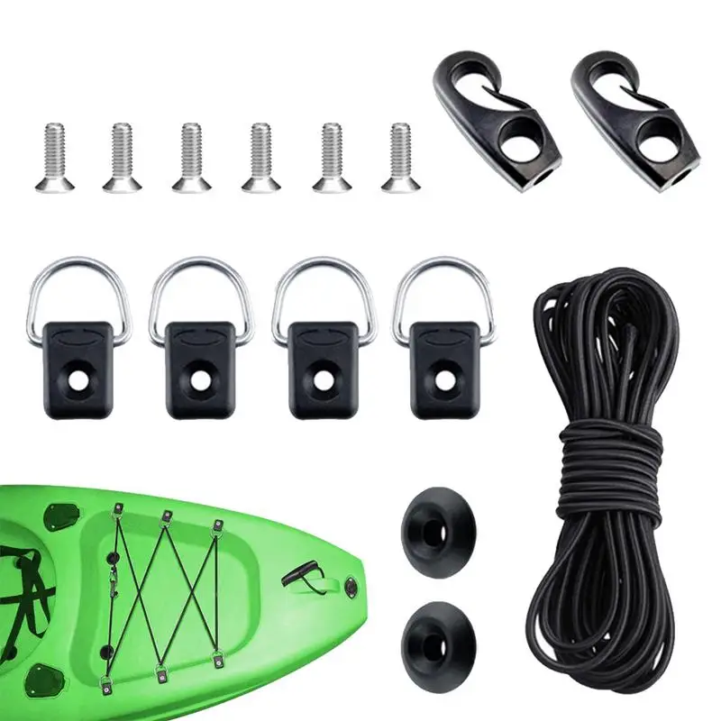 

Surfboard Dinghy Boat Metal D Ring Deck Rigging Round Ring And Elastic Bungee Rope Kit For Fishing Rigging