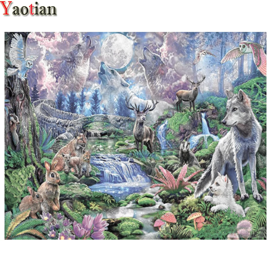

Алмазная 5D живопись «волк Фэнтези», «сделай сам», вышивка Howl, мозаика с изображением эльков, кроликов, леса, Современное украшение для вышив...