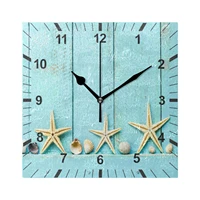 beach starfish shell print silent wall clock square hanging wall watch battery operated non ticking quiet desk clock home decor