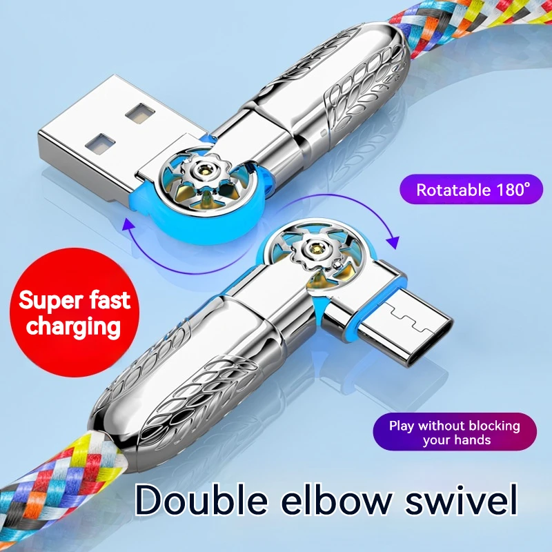 Кабель-удлинитель Usb Type-C с двойным углом 6 А нейлоновой оплеткой