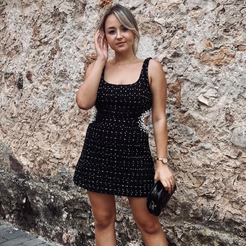 Women'S Waist Pearl Fashion Slim Sexy Dress