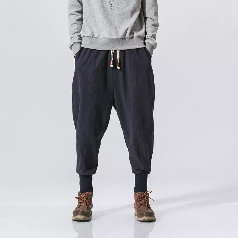 

New2022 Hop Cotton Harem Pants Men Solid Elastic Waist Streetwear Joggers New Baggy Drop-crotch Pants Casual Trousers Men