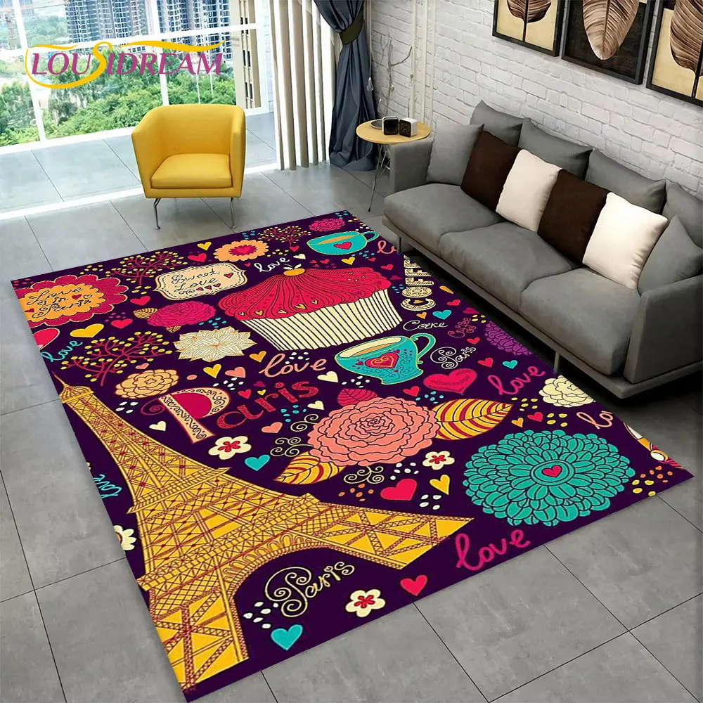 

Франция, Париж, Эйфелева башня, романтический коврик для художественной зоны, ковер для гостиной, спальни, дивана, Придверный коврик, кухонный декор, нескользящий напольный коврик