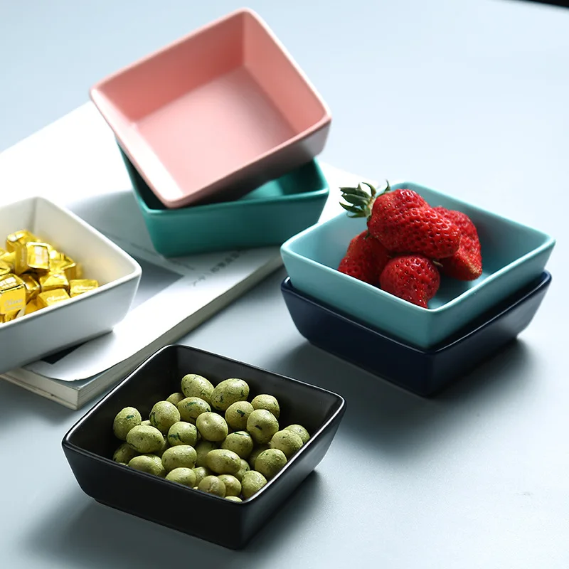 

European-style creative square ceramic plate home dried fruit snack snack plate hotel restaurant 4 inch snack dessert plate