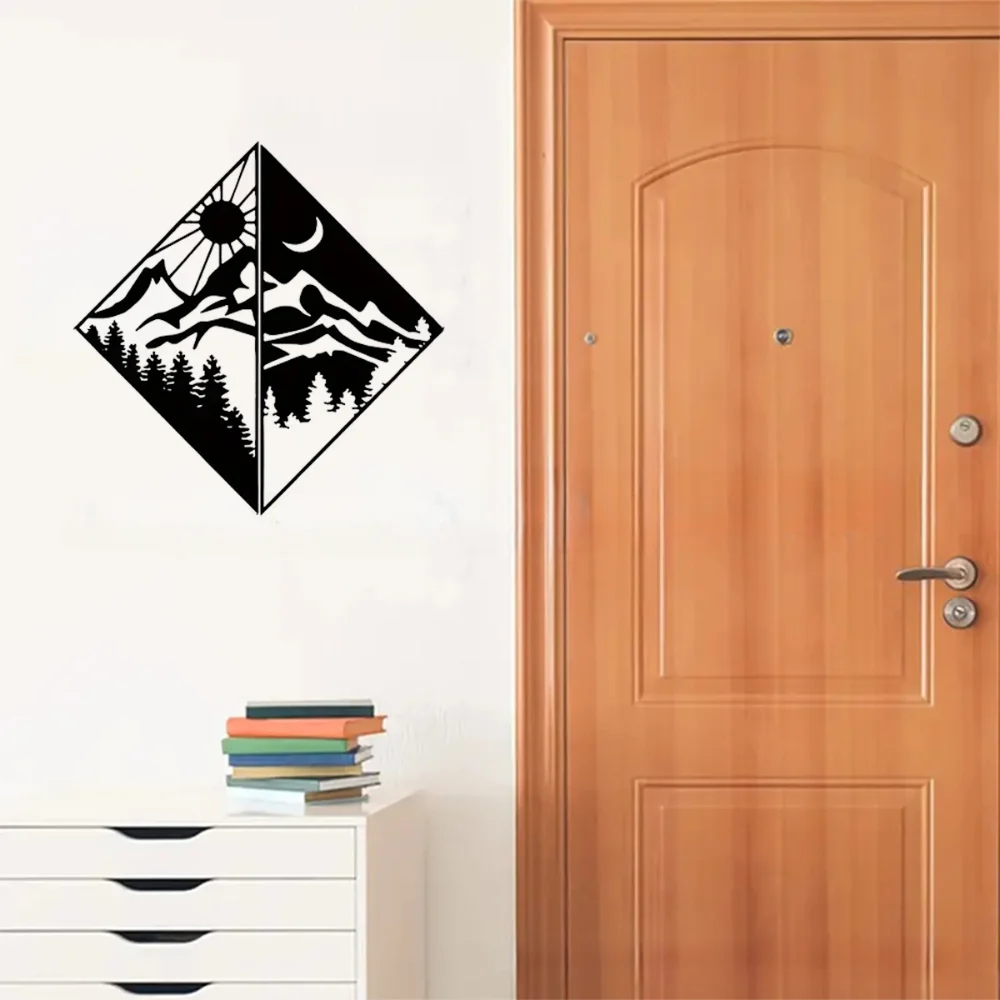 Вдохновляющий настенный декор с изображением горной реки солнца и луны