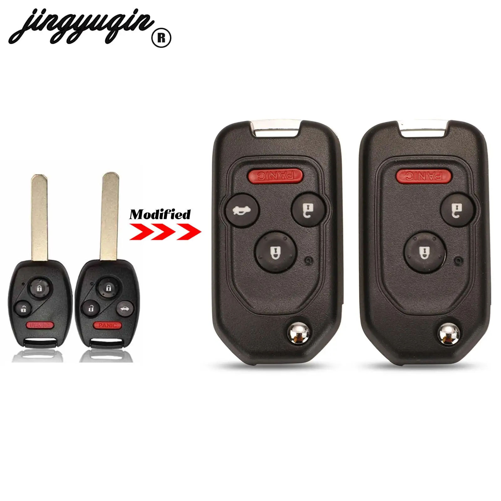 

Jingyuqin модифицированные 3/4 кнопки для Honda Accord Civic 2006-2011 CRV 2018 Pilot FOB Remote Car Key Shell с кнопочной накладкой