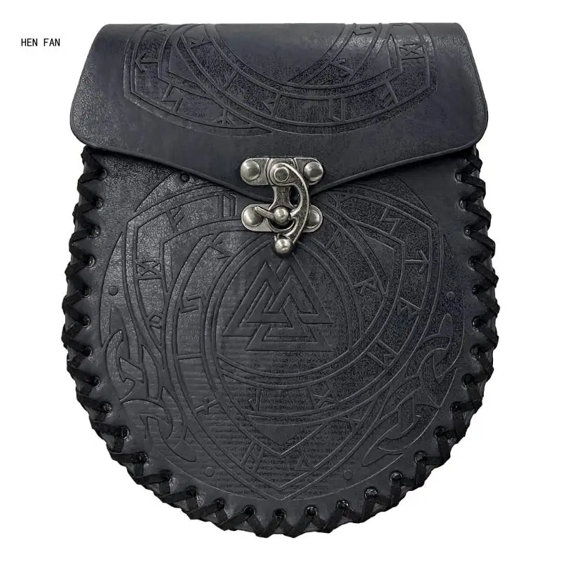 Средневековая кожаная сумка винтажная поясная с тиснением портативный кошелек