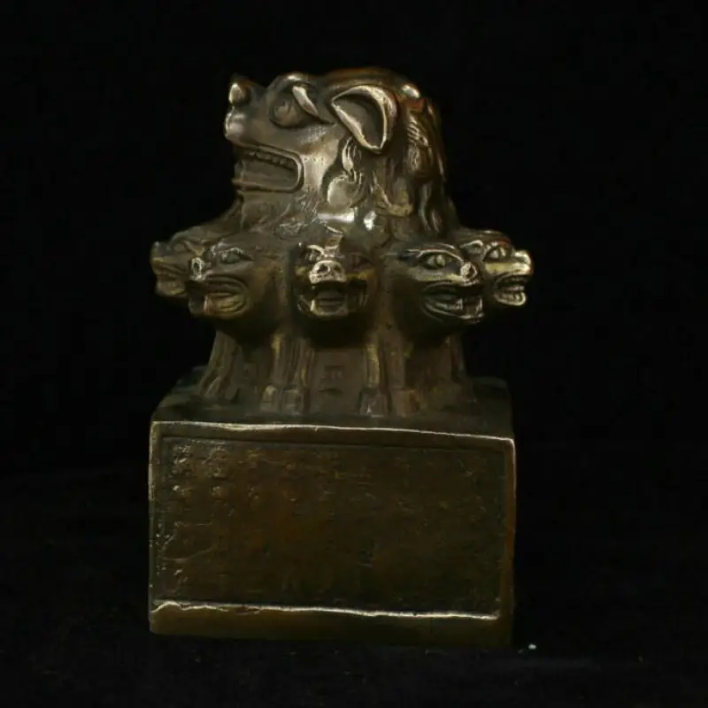 Китайская медная латунная статуя льва в форме головы зверя с печатью статуи для