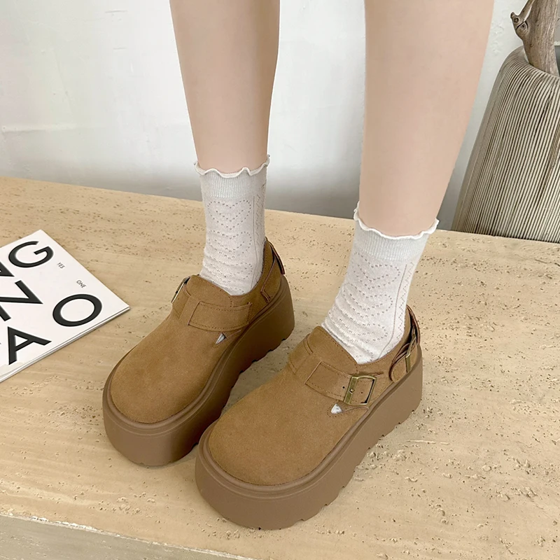 Женская обувь на платформе осенние лоферы меху женская без шнуровки сабо новые