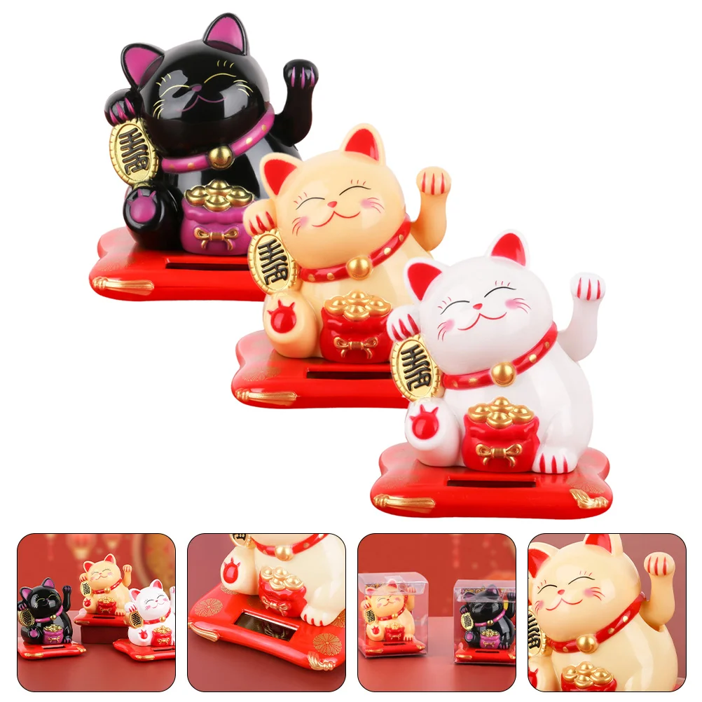 

Cat Lucky Maneki Neko Waving Chinese Arm Fortune Wealth Figurine Solar Japanese Welcoming Figure Statue Statues Figurines Car