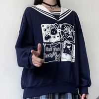 kawaii navy collar jk sweatshirts sweet girl cartoon printed loose leisure pullovers autumn winter women cute fashion chic tops