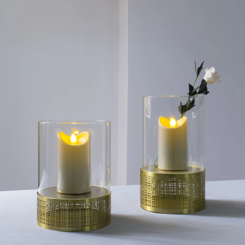 

Transparent Glass Candle Holder Essential Oil Burner Pillar Golden Candle Holder Container Portavelas Table Decoration AB50ZT