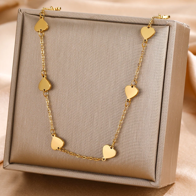 

No-fade Heart Stainless Steel Yellow Gold Color Necklace Fashion Jewelry