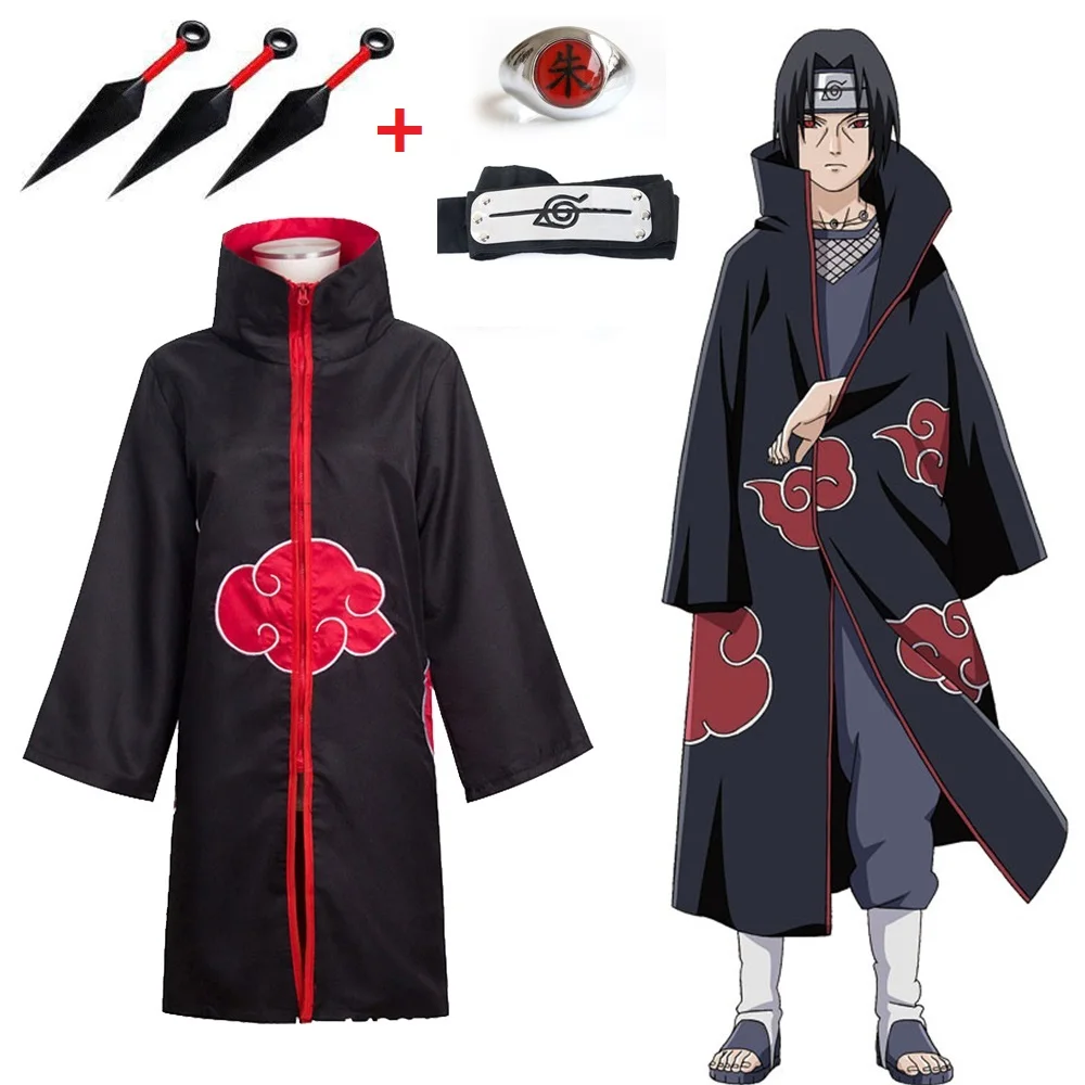 

Аниме Akatsuki Хэллоуин Косплей костюмы повязка на голову + кольцо + плащ кунаи плащ Итачи для детей для женщин мужчин мальчиков девочек