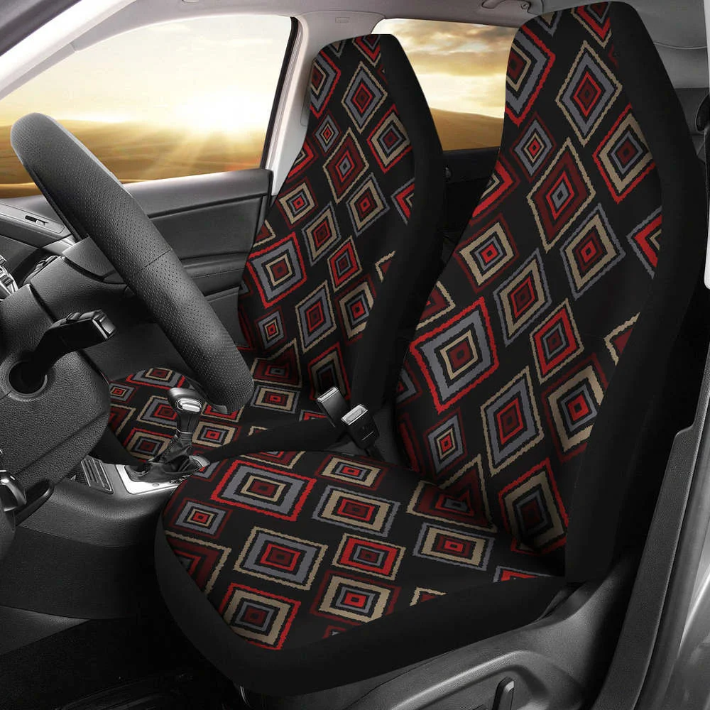 

Red, Black, Gray Geometric Diamond Retro Ethnic Pattern Car Seat Cover,Pack of 2 Universal Front Seat Protective Cover