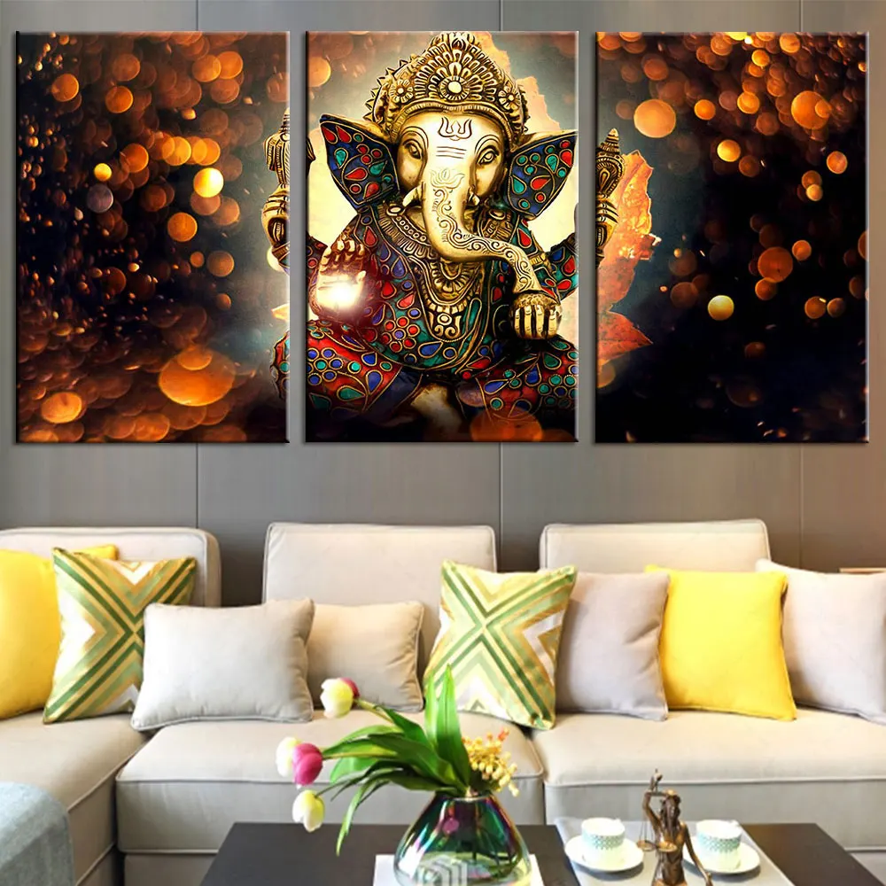 

Artsailing Elephant God Pictures Hinduism Ganesha 3 Panels Posters Wall Decor Canvas Room Decoration Aesthetic Free Shipping