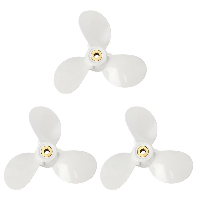 

3X 6E0-45941-01-El Aluminum Alloy Outboard Propeller 7 1/2X8-Ba For Yamaha Mariner 4-6Hp 3 Blades 9 Spline Tooth White