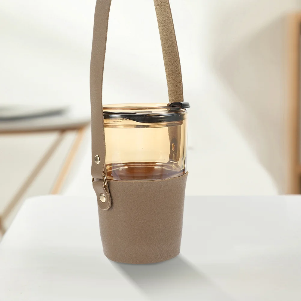 

2 Pcs Portable Cup Cover Sleeves Hot Drinks Water Bottle Carrier Holder Strap Hand Crank Rn Gift Handle Pu Sling Fashion Design