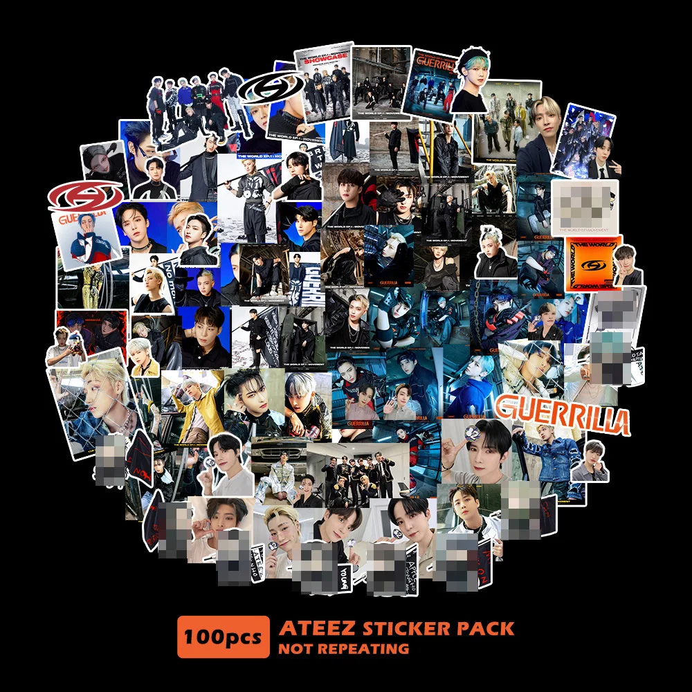

100pcs/set Kpop ATEEZ MOVEMENT Character Stickers Waterproof High quality HD Photo for laptop Notebook