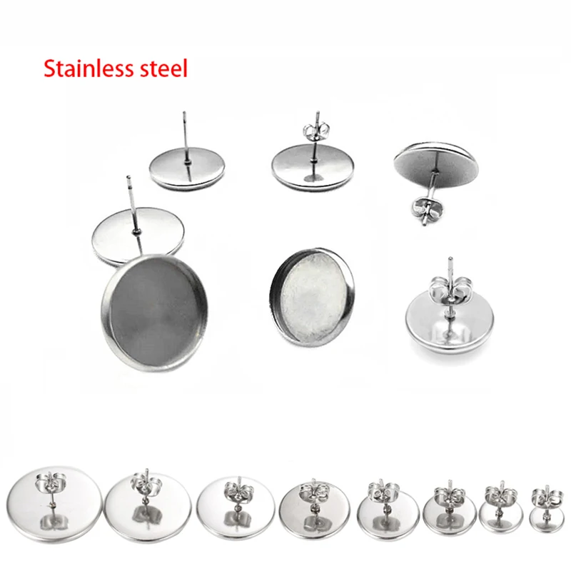 

50pcs Stainless Steel Blank Earring Base Settings With Earring Plug Cabochon Stud DIY Jewelry Making Findings Earring Accessorie
