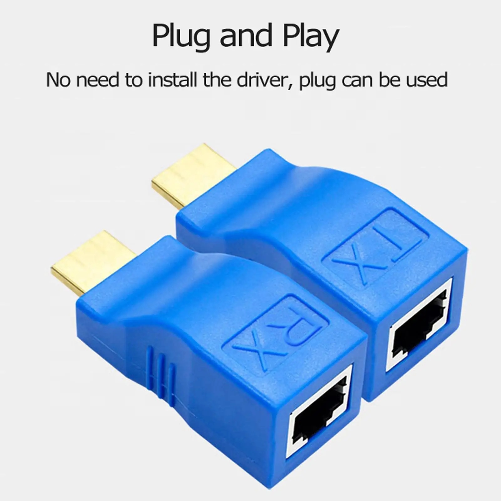 Фото Комплект из 2-х HDMI-RJ45 адаптеров для передачи данных по Ethernet, 30 м, без потерь, однокабельный удлинитель HDMI-RJ45 Cat5e/6, конвертер HDMI в RJ45 для HDTV STB №1