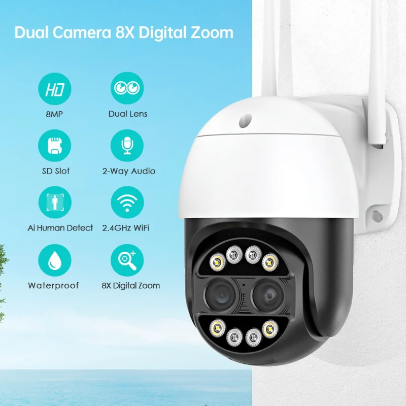 

8MP 4K PTZ Camera IP Outdoor WiFi Camera HD 5MP H.265 Wireless Surveillance Security CCTV 1080P AI Tracking P2P Onvif iCsee