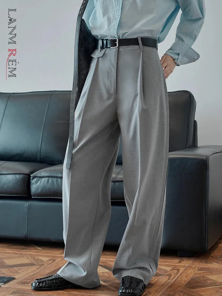 

Брюки LANMREM женские с широкими штанинами, минималистские однотонные прямые свободные штаны с завышенной талией, модная одежда, осень 2023