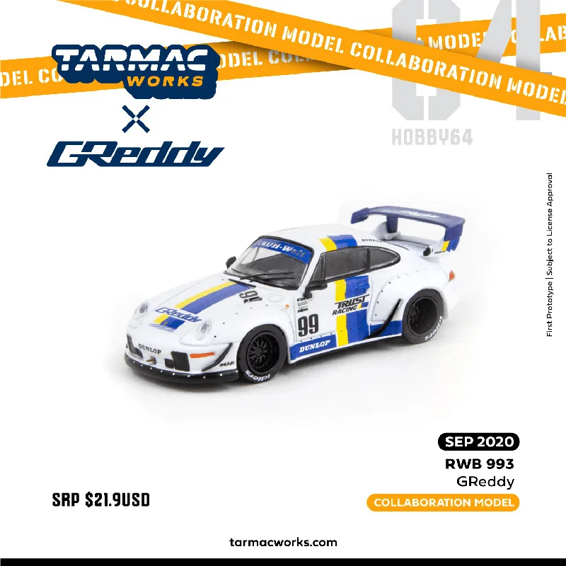 

Tarmac Works TW 1:64 Porsche Widebody 911 Retrofit RWB 993 Greddy No. 99 Alloy Car Model