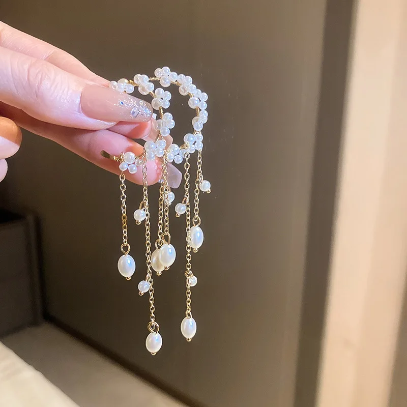 

New Fashion Trend Pearl Geometric Elegant Delicate Circle Tassel Earrings Women's Senior Jewelry Birthday Party Gift Wholesale