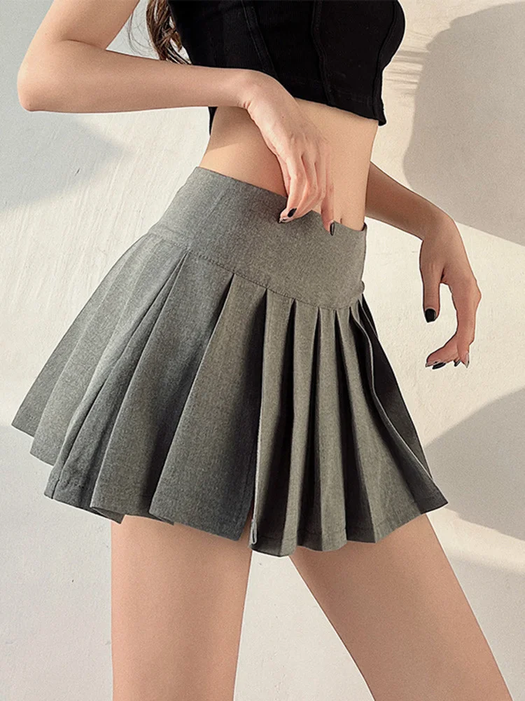 

Waist Slim High Side Slit Pleated Mini A-Line Skirt Solid Color Sexy Hot Girls Thin Trend Women's Clothing O6OV