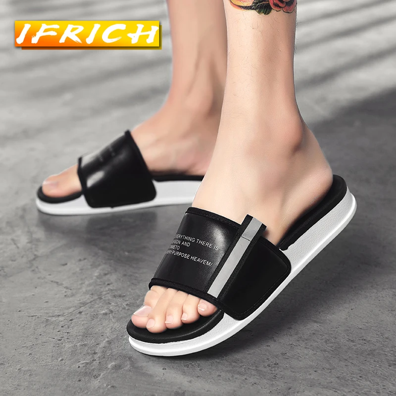 

Summer Indoor Men Slippers Luxury Brand Mens Casual Beach Shoes Black Men Slide Flip Flops Fashion Room Shoes for Man