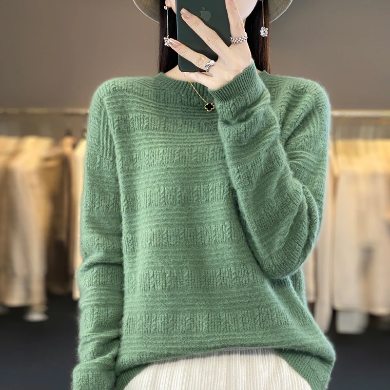 Осень и зима новый женский однотонный свободный тонкий вязаный свитер из 100%