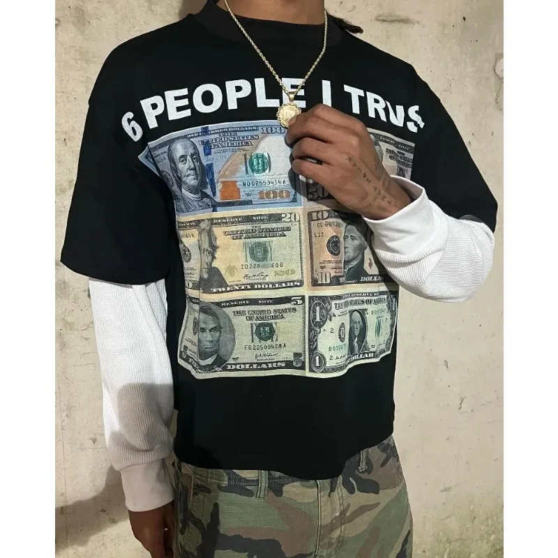 Y2K модная футболка с длинными рукавами новая в стиле хип-хоп принтом доллара