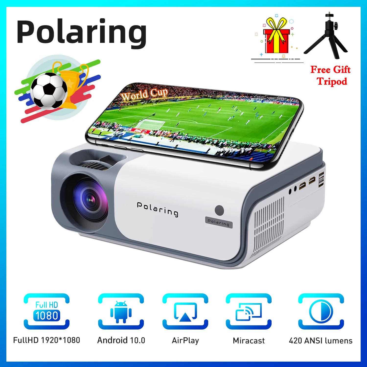

Polaring A5 1080P 4K Digital Projector Video Projetor 2.4&5G Full HD 9000 Lumens Home Cinema Office Proyector Camping Projectors