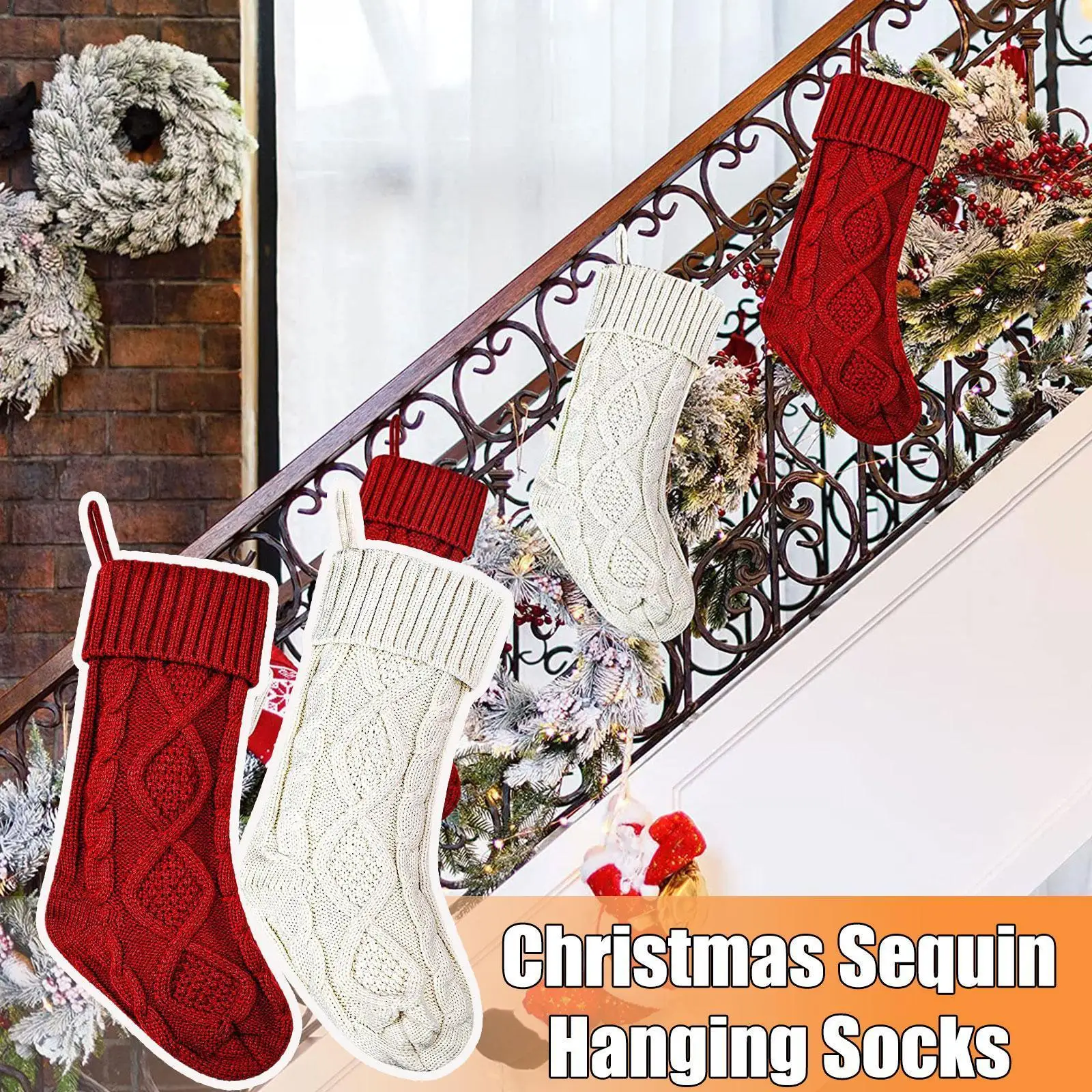 

1 шт. рождественские вязаные чулки, Декор, праздничный подарок, Декор, Рождество, камин, дерево, белая сумка, украшения, красный подвесной Рож...