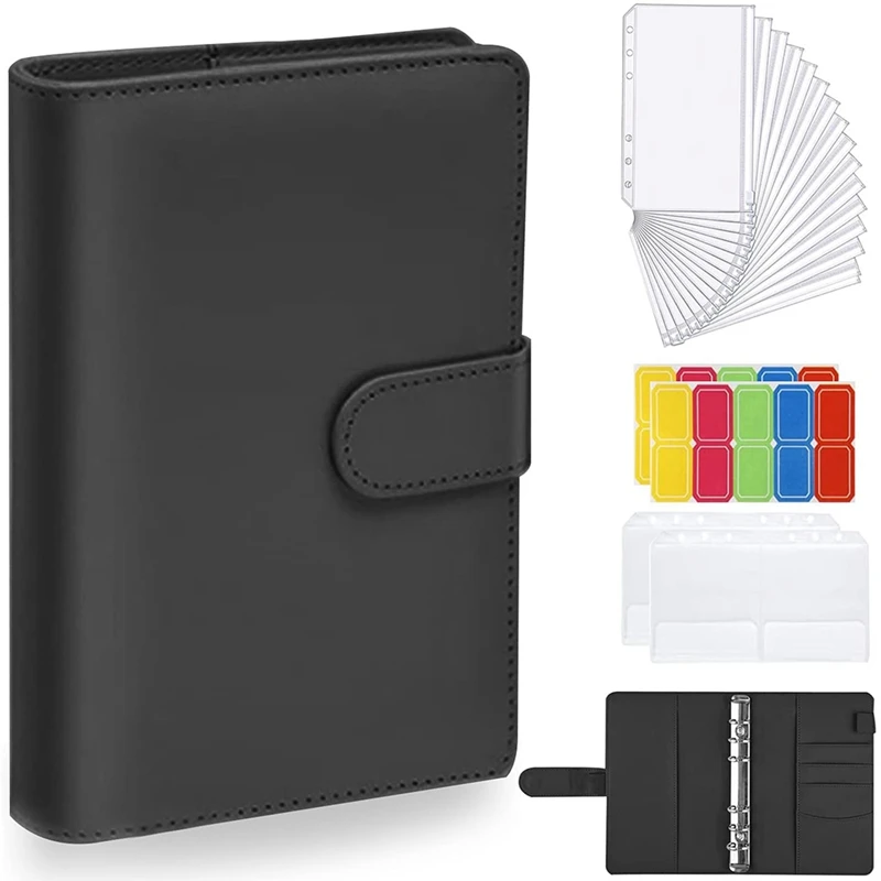 A6 Binder Bags,6 Rings Budget Binder with Self-Adhesive Label Stickers, for Office Supplies,Studies, School