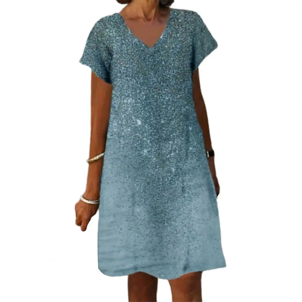 

Pullover Popular 3D Pattern Print Midi Dress Comfortable Party Dress V-neck Female Clothes